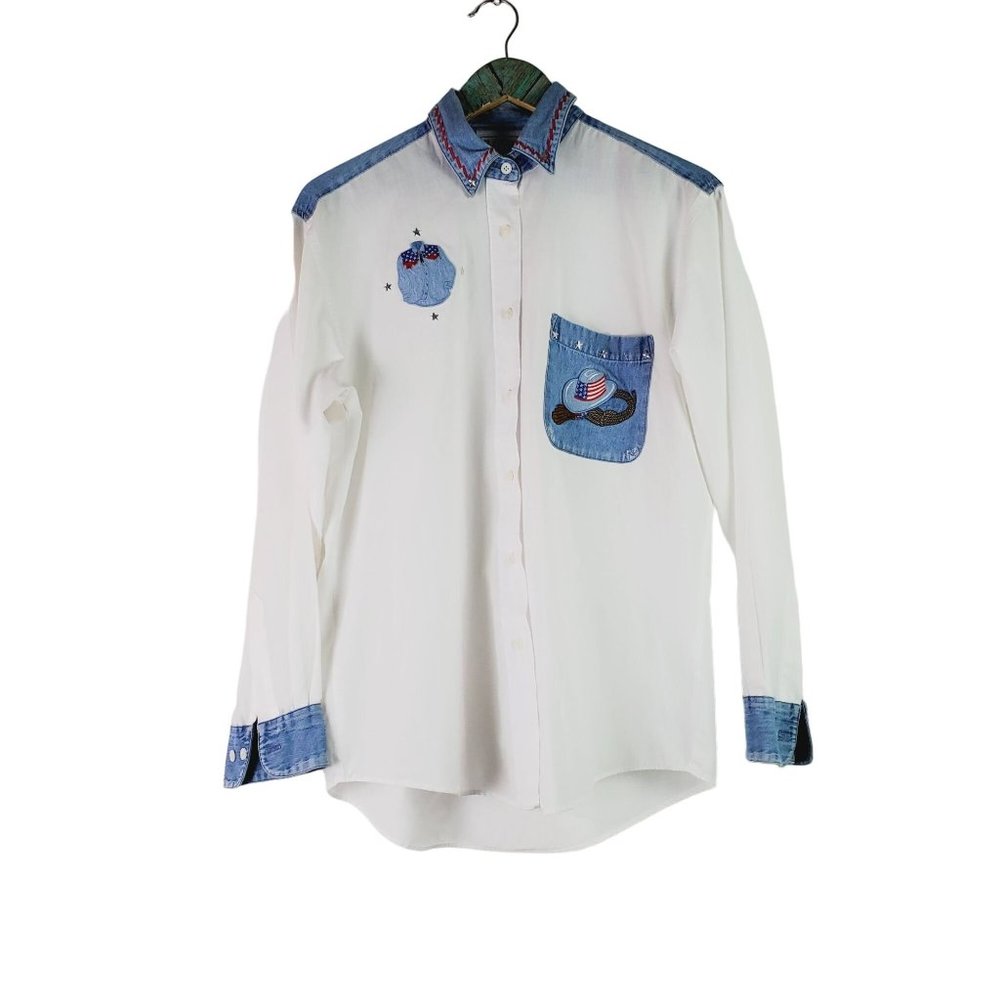 Vintage H&J Rodeo Cowgirl Star Horse Rider Distressed Button-up Shirt, S